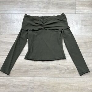 Shyanne Olive Green Off The‎ Shoulder Long Sleeve Top Cotton Women's Small